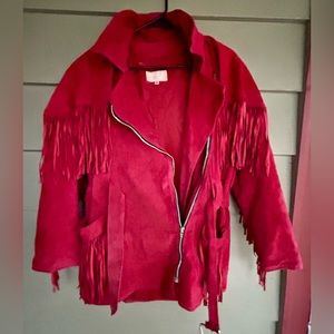 Vintage 80’s Cache Red Fringe Suede Jacket sized xsmall fits more like small